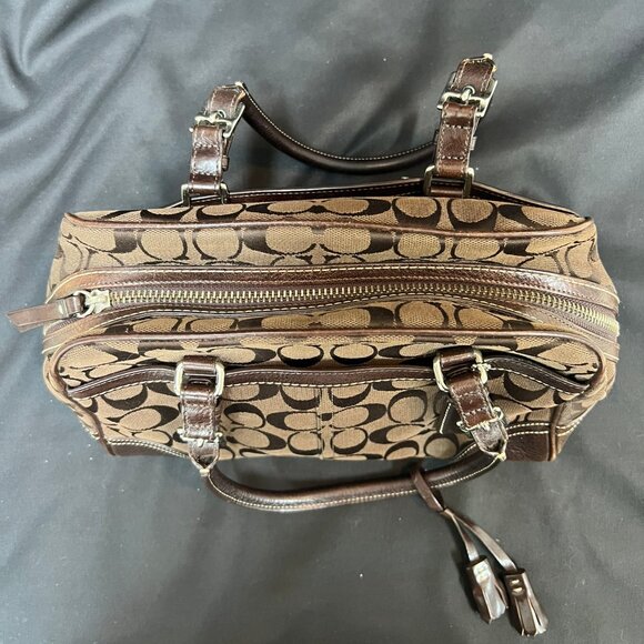 Coach Vintage Dark Brown Signature Satchel Shoulder Bag Bag Purse Double Handle - Picture 6 of 9